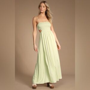 Lulus Smocked Green Cut Out Maxi Summer Dress